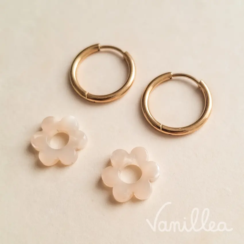 Pampilles fleurs beige clair mini