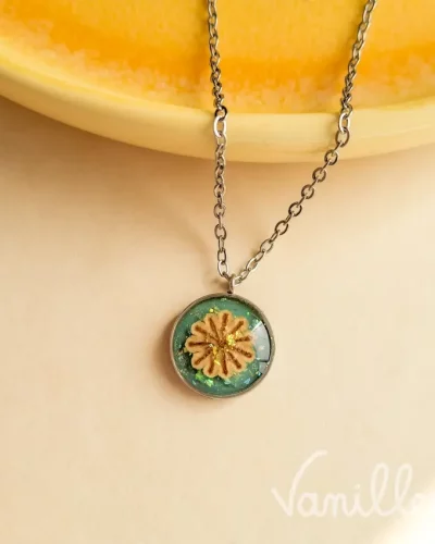 Collier coquelicot résine turquoise 🌼 COCO