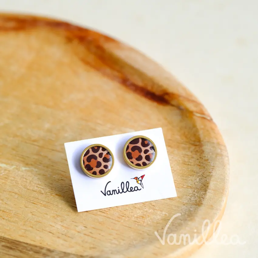 cPuces d'oreilles léopard camel Motif Kruger en acier inoxydable
