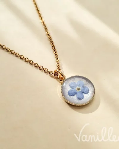 🌸 Collier Myosotis 12 mm – Fleur naturelle