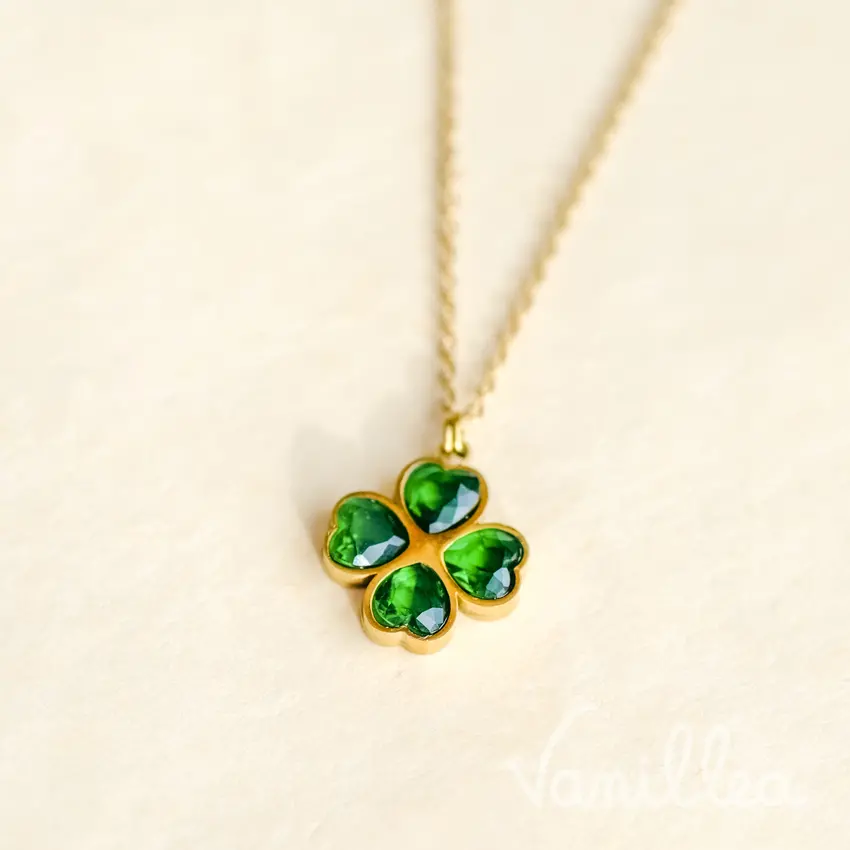 Collier trèfle à 4 feuilles vert doré en acier inoxydable, bijou porte-bonheur