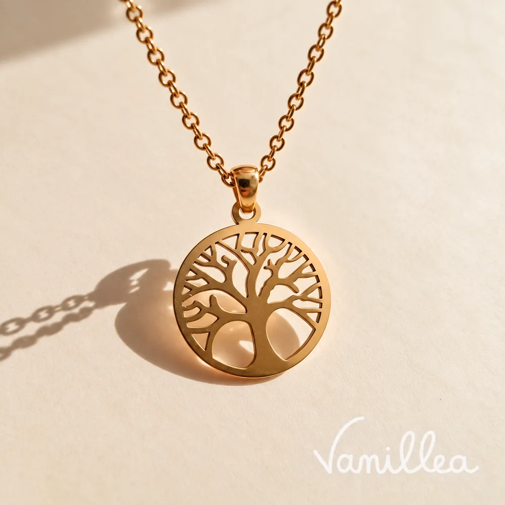 Collier arbre de vie doré en acier inoxydable