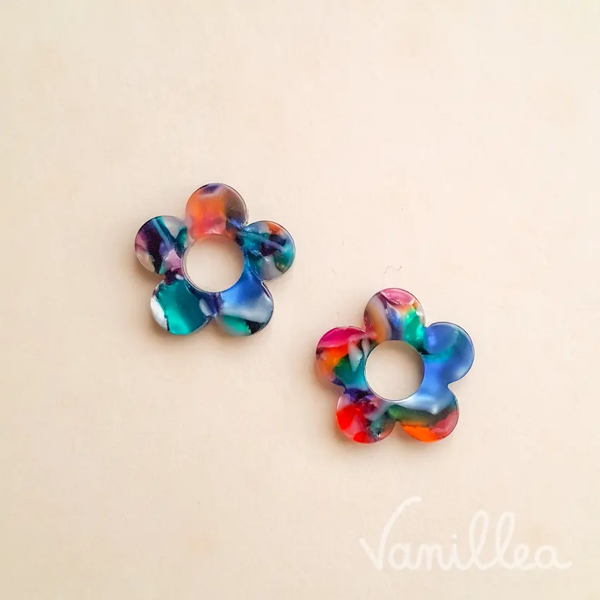 Pampilles fleur résine multicolore