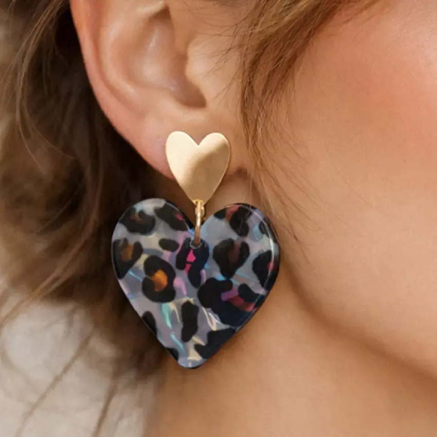 boucles d’oreilles coeur léopard bleu femme