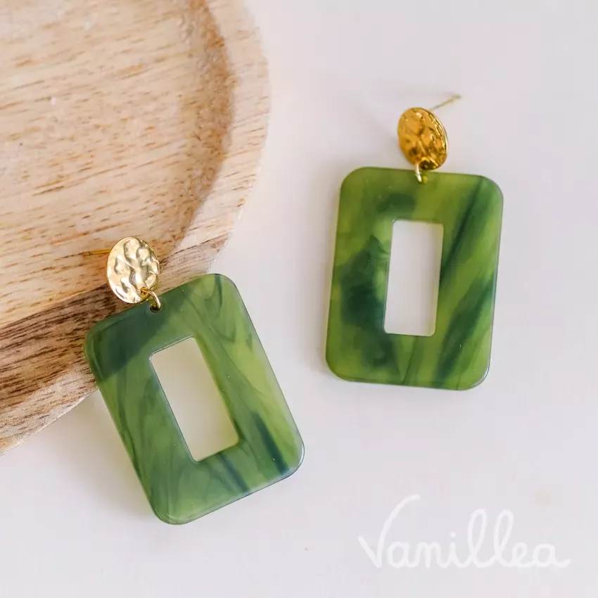 Boucles légères rectangle vertes doré
