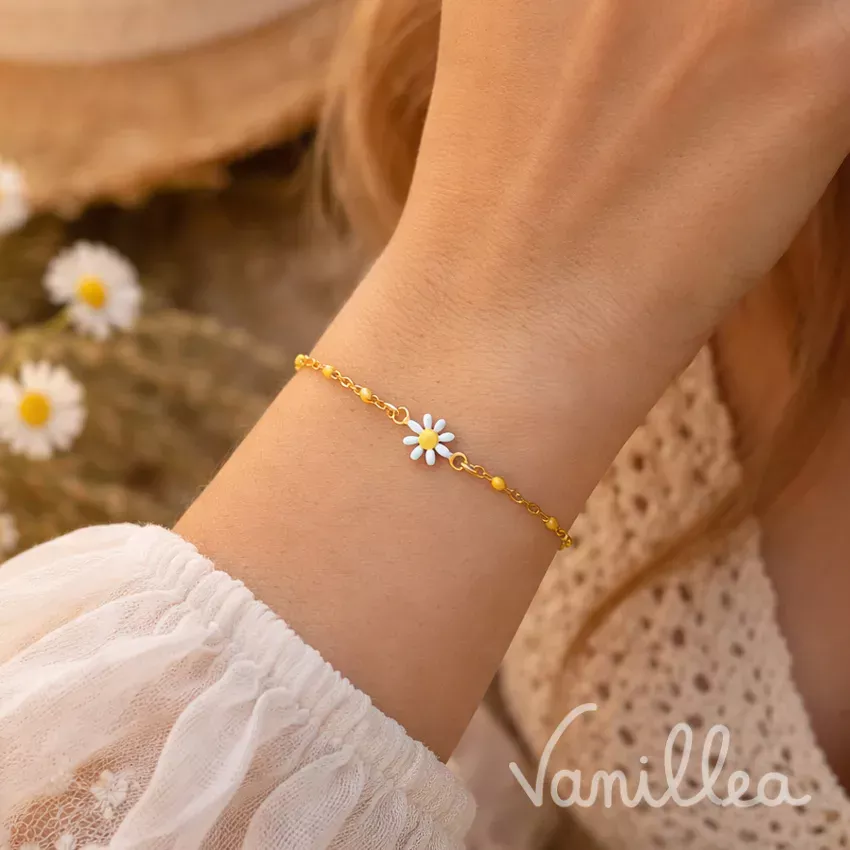 bracelet marguerite perles profil chaßne réglable