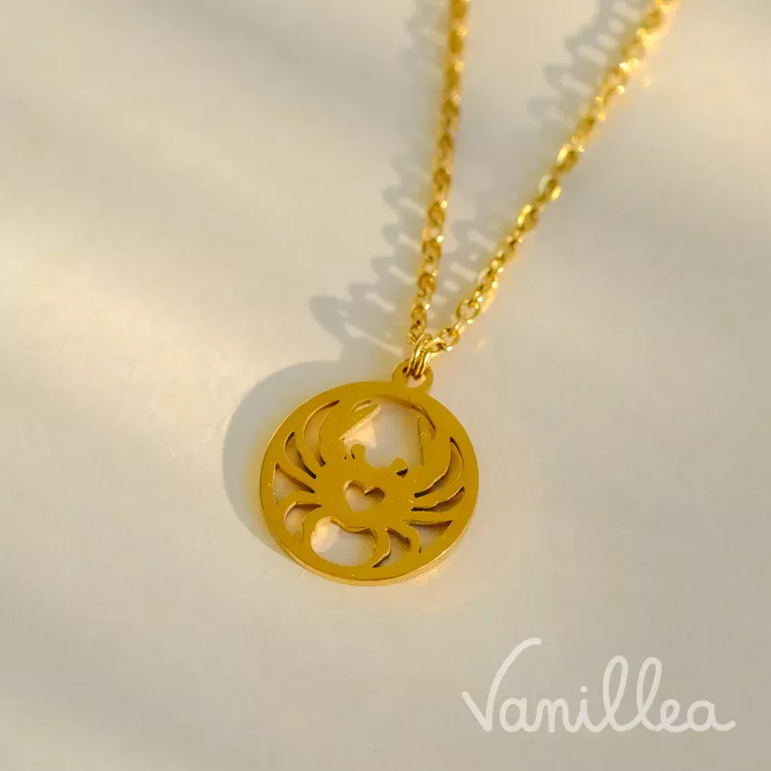 Collier coeur de crabe doré en acier inoxydable