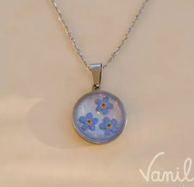 Collier myosotis argenté