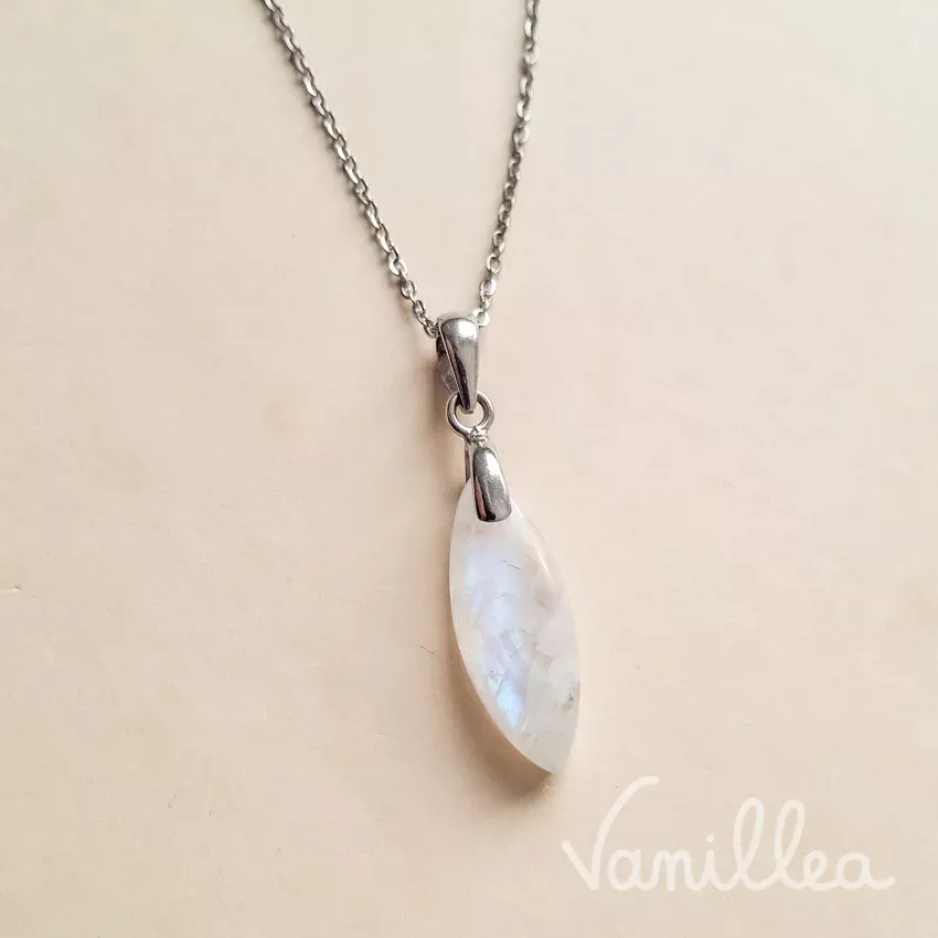 Collier pierre de lune acier inoxydable argenté minimaliste