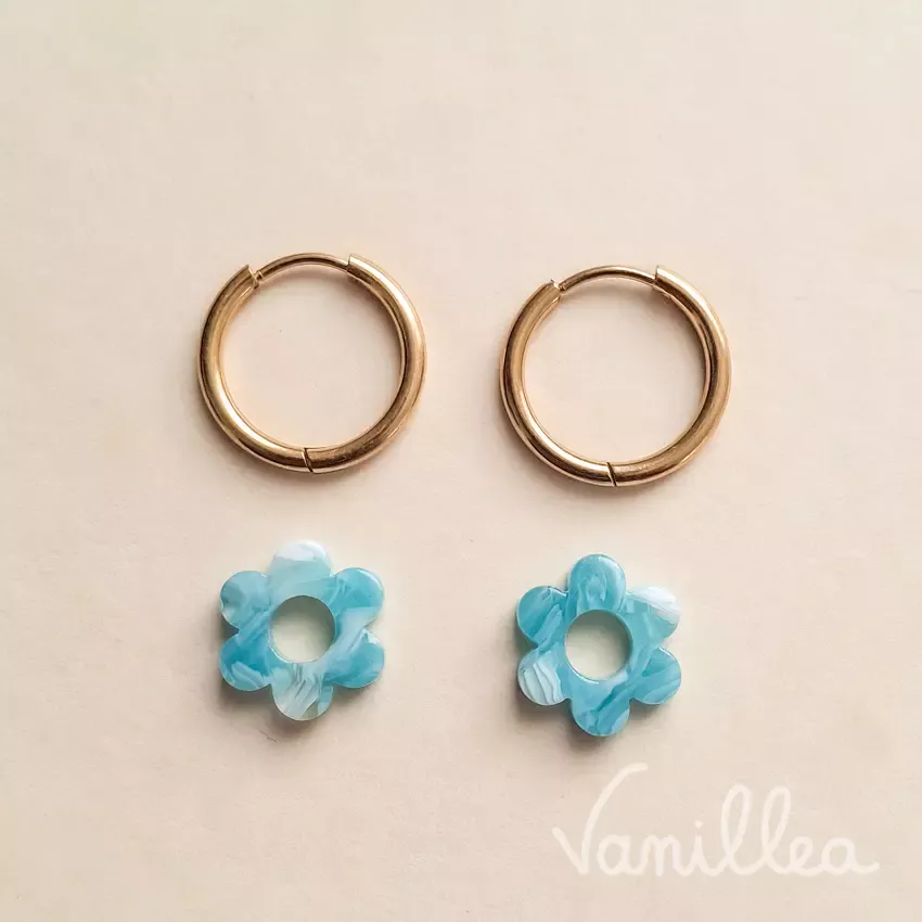 Mini pampilles fleurs bleu océan