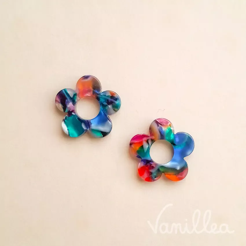 Pampilles fleur résine multicolore